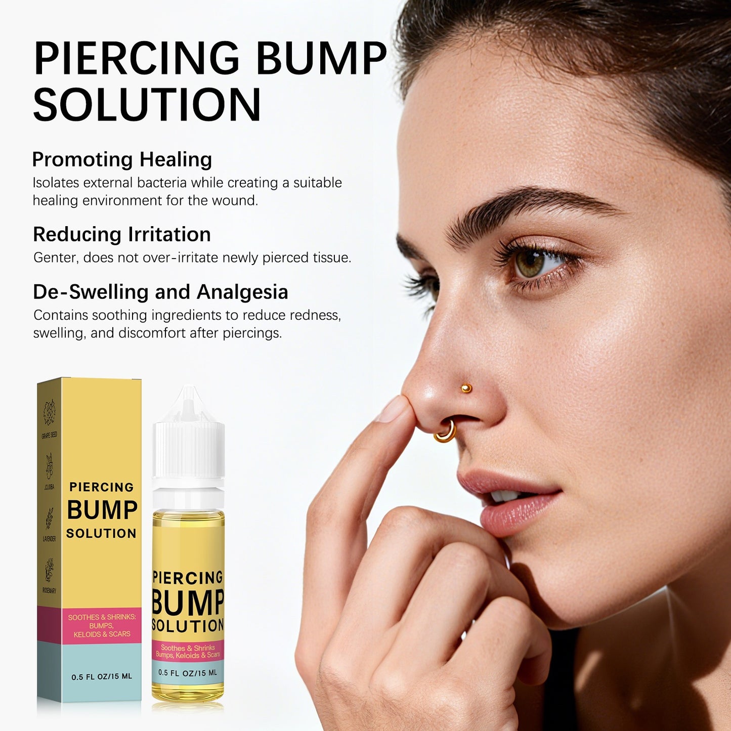 Piercing Bump Solution - Soothing Essential Oil for Piercing Bumps Keloids & Scars - 15ml Gentle Blend with Rosemary Tea Tree for Nose Ears Body Piercings