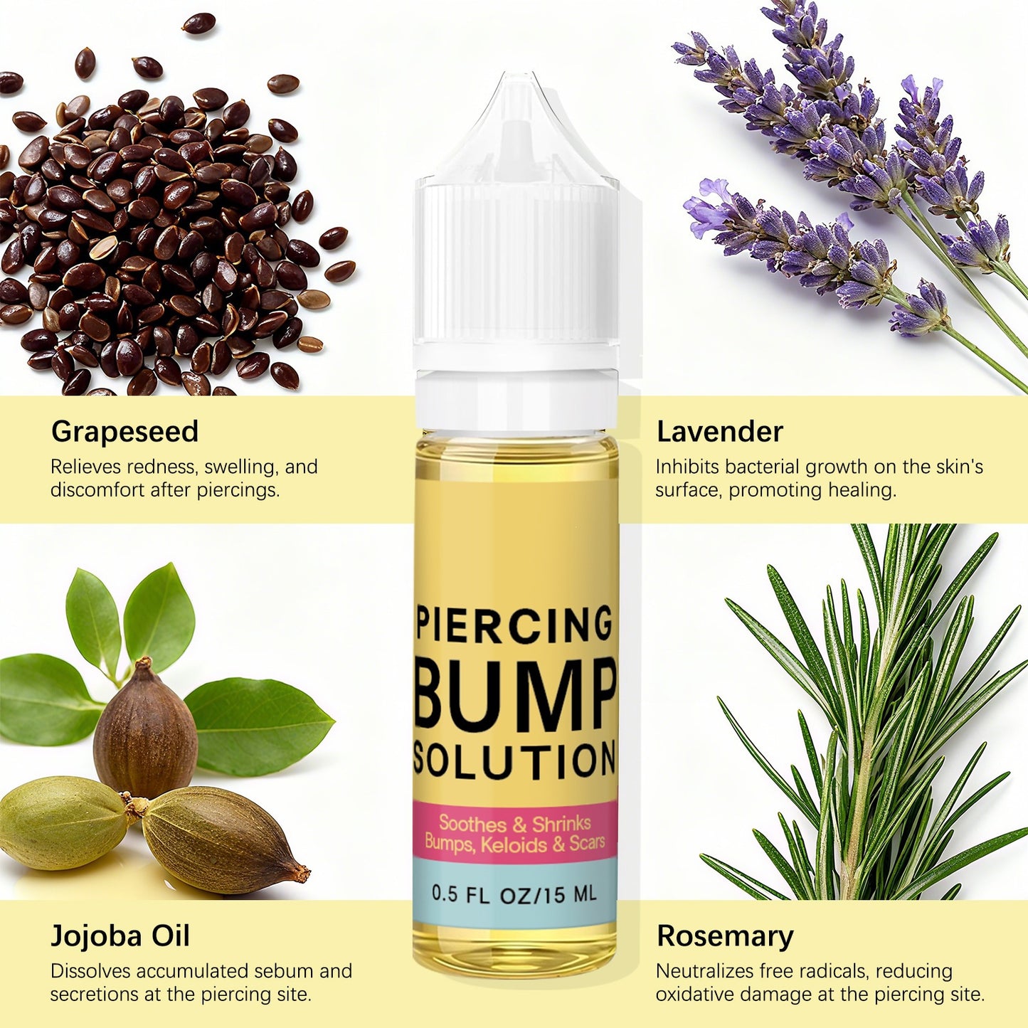 Piercing Bump Solution - Soothing Essential Oil for Piercing Bumps Keloids & Scars - 15ml Gentle Blend with Rosemary Tea Tree for Nose Ears Body Piercings