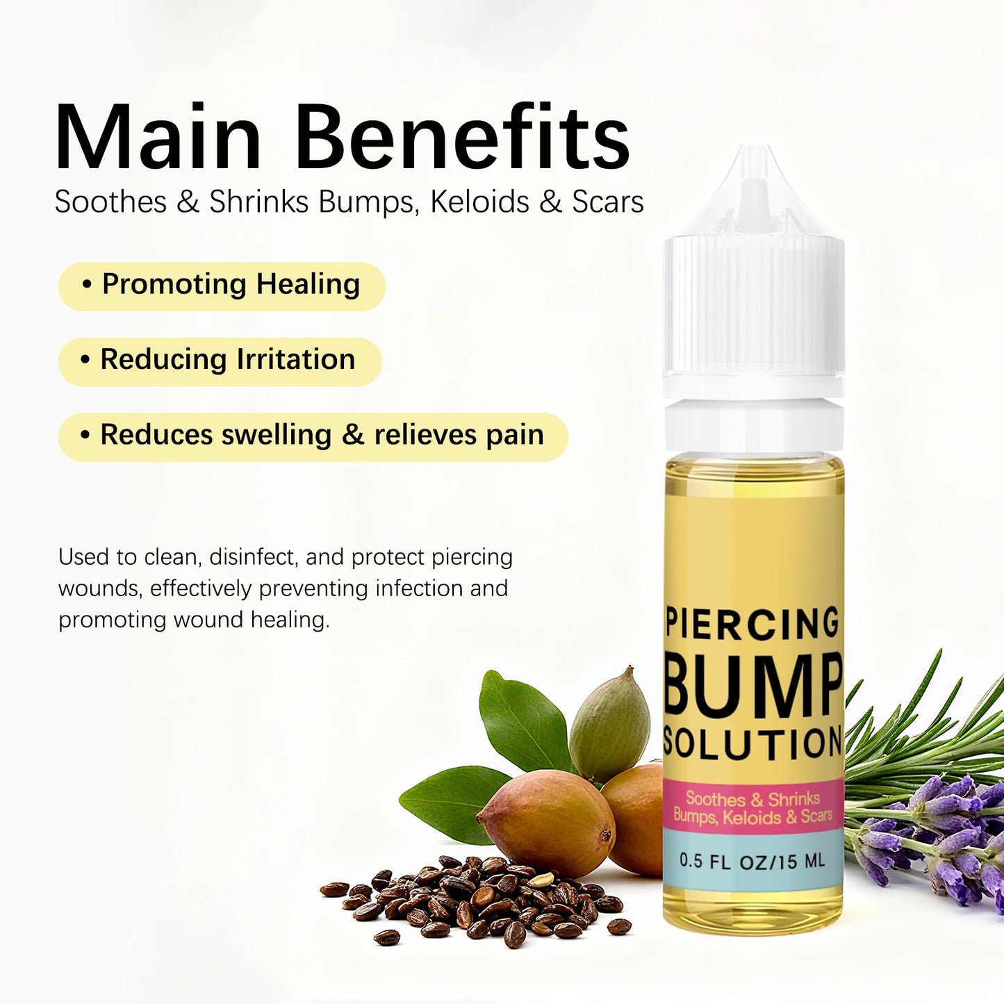 Piercing Bump Solution - Soothing Essential Oil for Piercing Bumps Keloids & Scars - 15ml Gentle Blend with Rosemary Tea Tree for Nose Ears Body Piercings