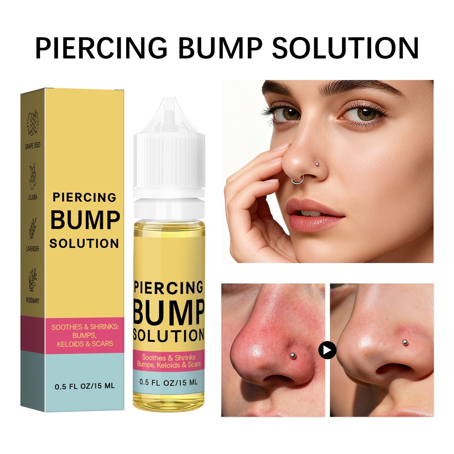 Piercing Bump Solution - Soothing Essential Oil for Piercing Bumps Keloids & Scars - 15ml Gentle Blend with Rosemary Tea Tree for Nose Ears Body Piercings