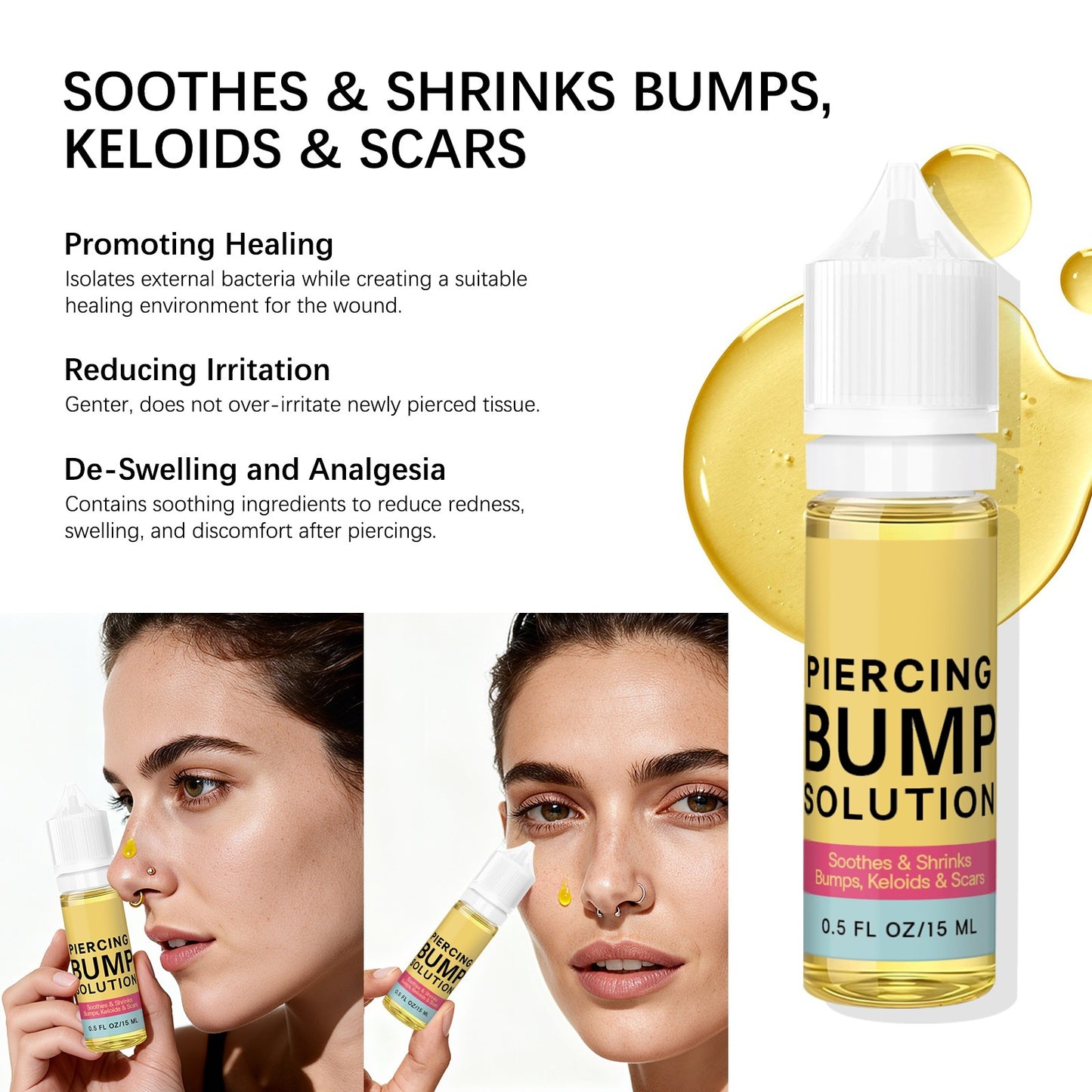 Piercing Bump Solution - Soothing Essential Oil for Piercing Bumps Keloids & Scars - 15ml Gentle Blend with Rosemary Tea Tree for Nose Ears Body Piercings