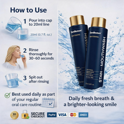DentiRestore | Whitening Mouthwash: Rinse Away Stains, Reveal Your Brightest Smile